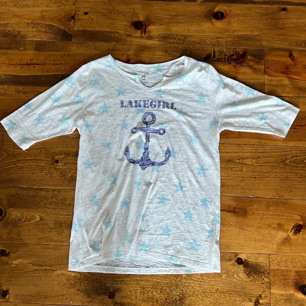 Ladies Lake girl three quarter sleeve tee shirt with anchor size Large (Medium)